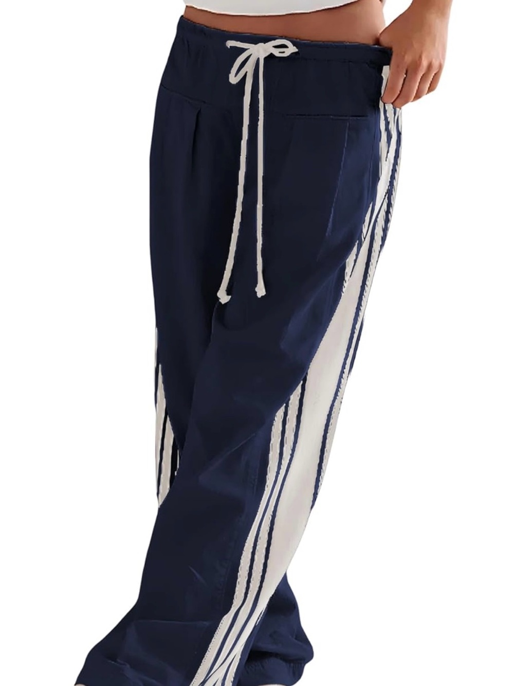 Classic Navy Drawstring Women’s Pants with Side Stripe XS